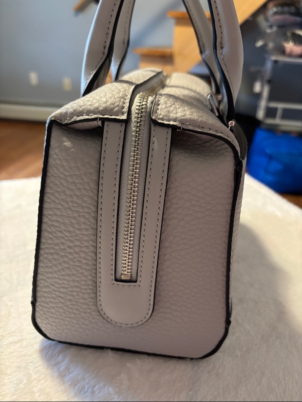 Calvin Klein Pebbled Satchel in Light Gray - Picture 4 of 9